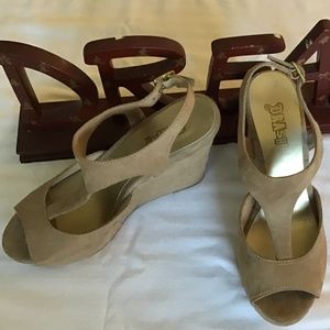 Beige Suede Wedges